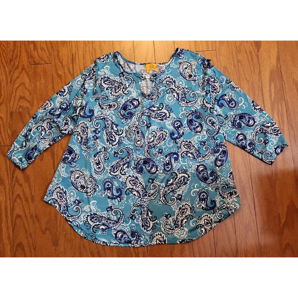 Ruby Rd. Aqua Paisley Print Blouse Womans Size 1X With 3/4 Sleeve - Picture 15 of 15